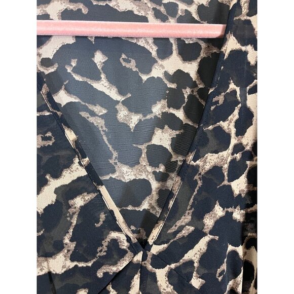 Boohoo Dress Women 16 Brown Animal Print Sheer Safari Beach Resort Neutral 80s - Picture 7 of 13